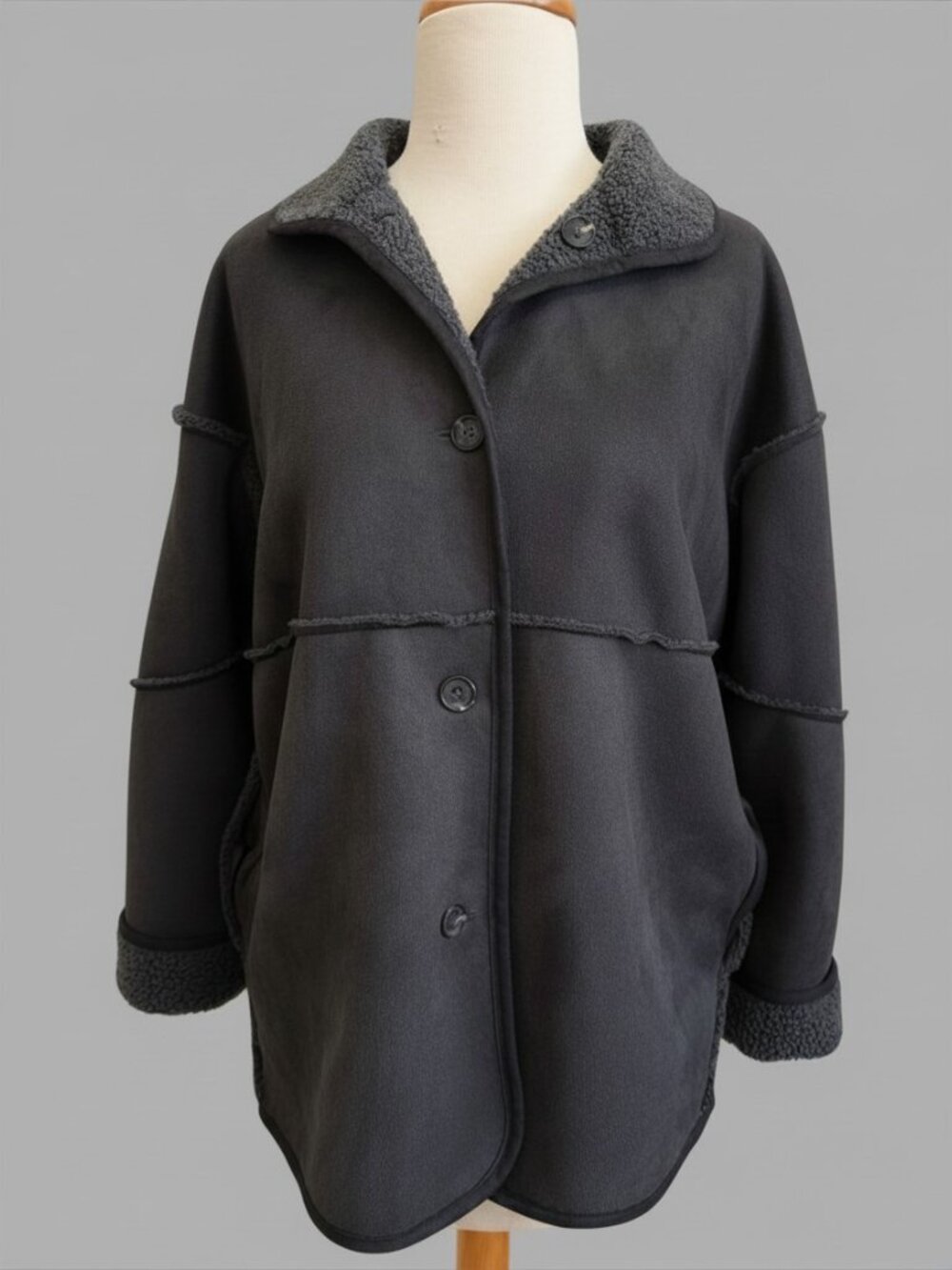 NWT Banana Republic Reversible Faux Shearling Suede Jacket Gray Size XS $140